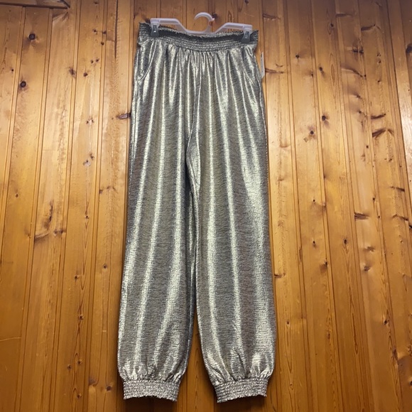 NWT ANTHROPOLOGIE WOMEN'S SIZE M JOGGERS GOLD ELASTIC WAISTBAND PARTY PANTS ! - Picture 3 of 13